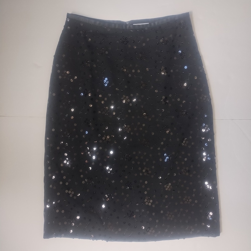 Vintage Ann Taylor LOFT Sequin Pencil Skirt Women's 4 Black Sparkly Glam 90s Y2K